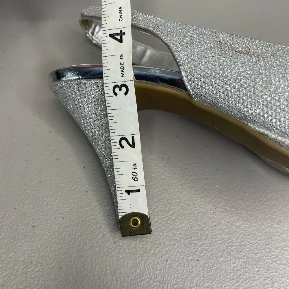 Worthington Pump Heels Slingback‎ Ankle Strap Open Toe Studded Silver Size 6.5